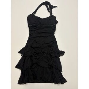 VTG Y2K Black Mesh Mini Dress Whimsigoth Vamp Fairy Grunge Size M